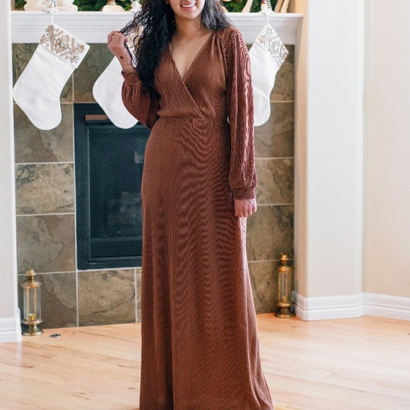 Dress Day Pleated Maxi Dress in Brown - Picture 1 of 2